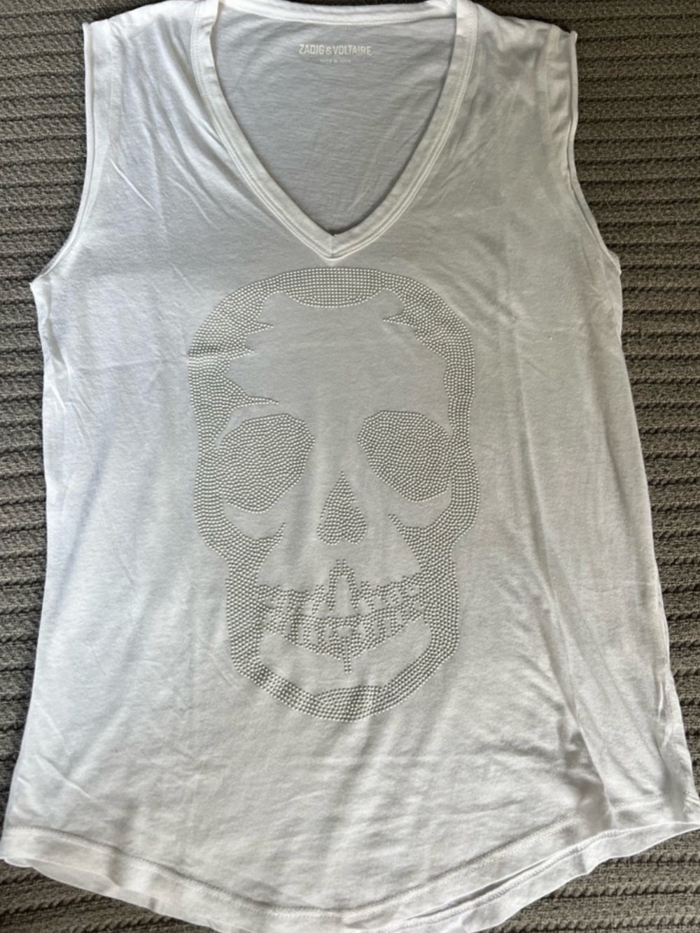 Zadig & Voltaire White V-Neck Tank with Crystal Skull 💀 small